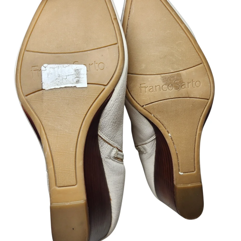 FRANCO SARTO Amsterdam Ivory Leather Ankle Wedge Booties Mod White Luxury‎ 8.5